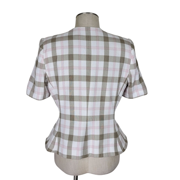 Le Suit Petite Skirt Suit Size 12P Tan Pink White Check Short Sleeve Blazer - Picture 5 of 10